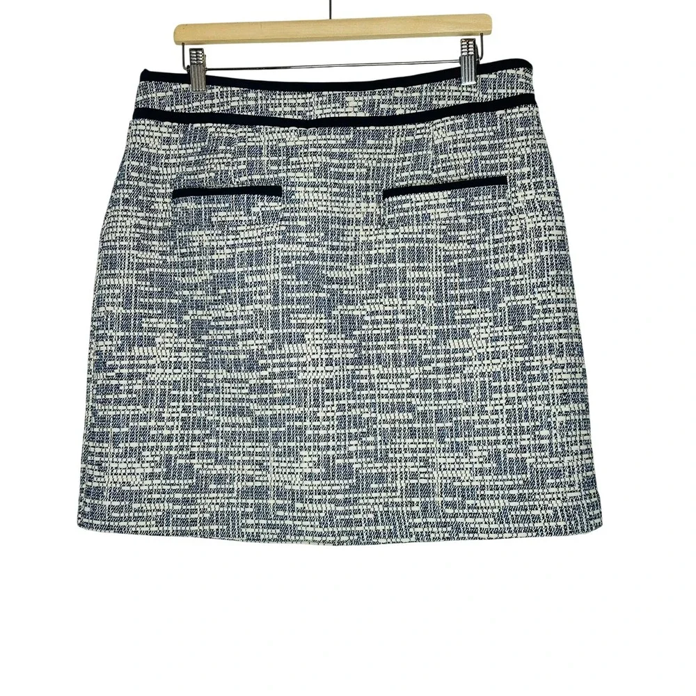 BODEN‎ Tweed Boucle Skirt Suit Set Women's US 12 Navy Cream Quiet Luxury Preppy